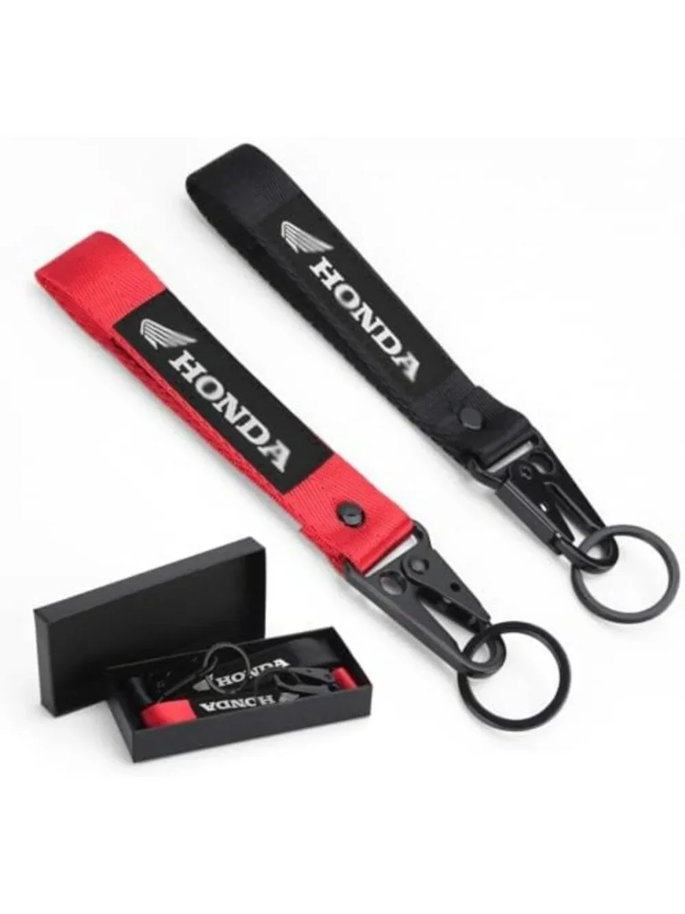 Stylish Black & Red Motorcycle Keychains - Set of 2 Fabric Key Fobs for Men